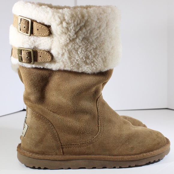 UGG Big Girls Sheepskin Shearling Top Slip On Beckham in Chestnut Girls Size 3 - Picture 10 of 15